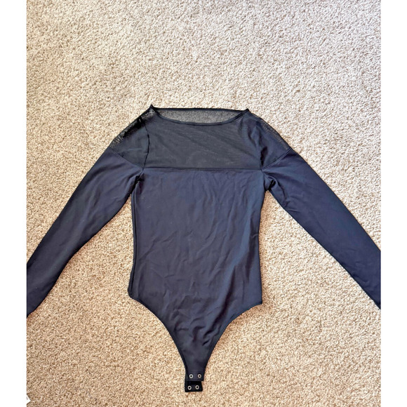 Abercrombie & Fitch Women's Mesh Boatneck Black Bodysuit Size Small Long Sleeve - Picture 1 of 8